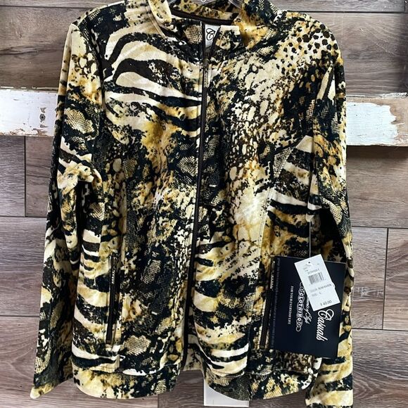 NWT Onque Casuals Animal Print Zip Up Jacket, Size L, Color: Rum Raisin - Picture 3 of 7